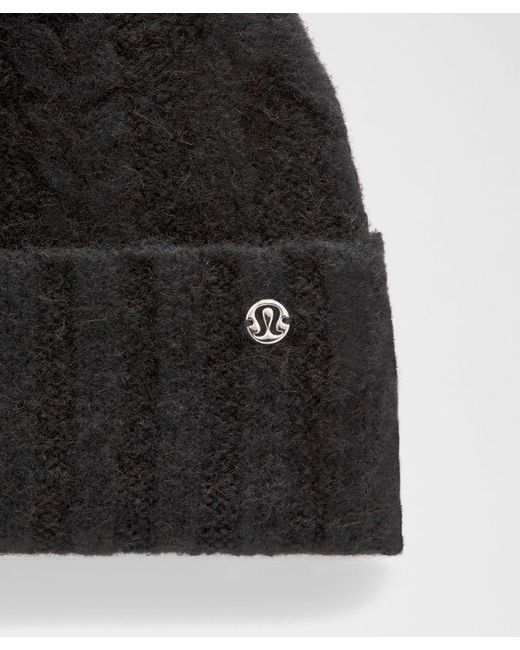 lululemon athletica Black Alpaca Wool-Blend Cable-Knit Pom Beanie