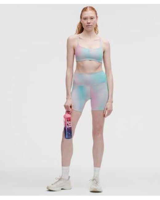 lululemon athletica Blue – Wunder Train Strappy Racer Sports Bra Light Support, A/B Cup – Color Printed – Size 14