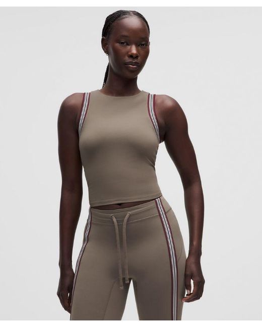 lululemon athletica Brown – Groove High-Neck Tank Top Stripe Trim – Color Burgundy/ – Size 4