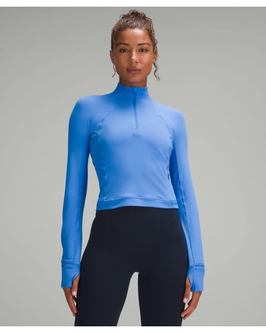 lululemon athletica It's Rulu Run Cropped Half Zip Long-sleeve Top - Color Blue - Size 10