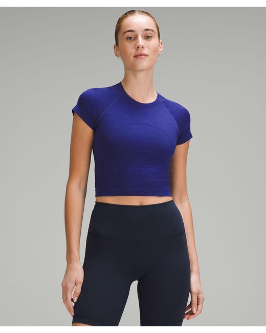 lululemon athletica Blue Swiftly Tech Cropped Short-sleeve Shirt 2.0
