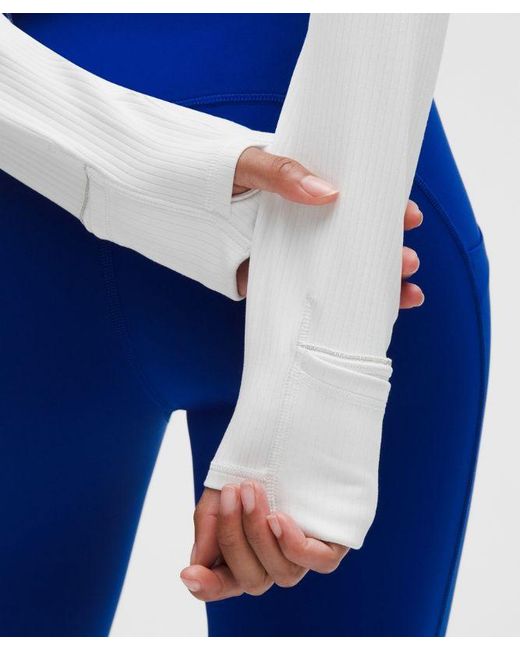 lululemon athletica White – It's Rulu Ribbed Cropped Half Zip Long-Sleeve Top – – Size Large