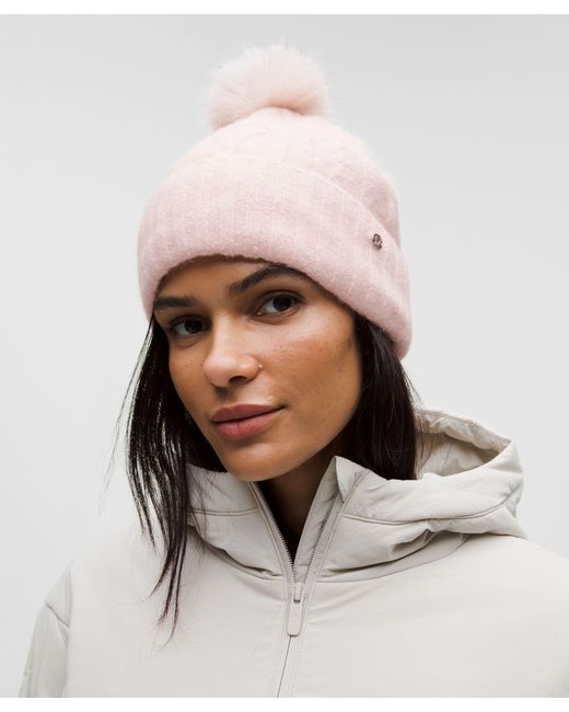Lululemon Alpaca Wool-Blend Cable Knit Pom Beanie Heathered Blissful Pink Pink Lululemon Beanie Womens Lululemon Womens Ribbed Merino  main image 4