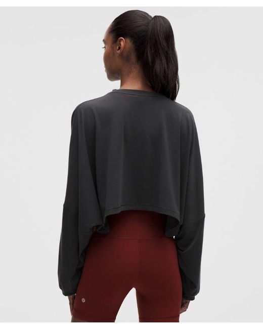 lululemon athletica Gray – Easyset Relaxed-Fit Cropped Long-Sleeve Shirt Wordmark – – Size Large
