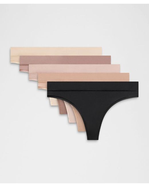 lululemon athletica Natural – Underease Mid-Rise Thong Underwear 5 Pack – /Khaki – Size Large