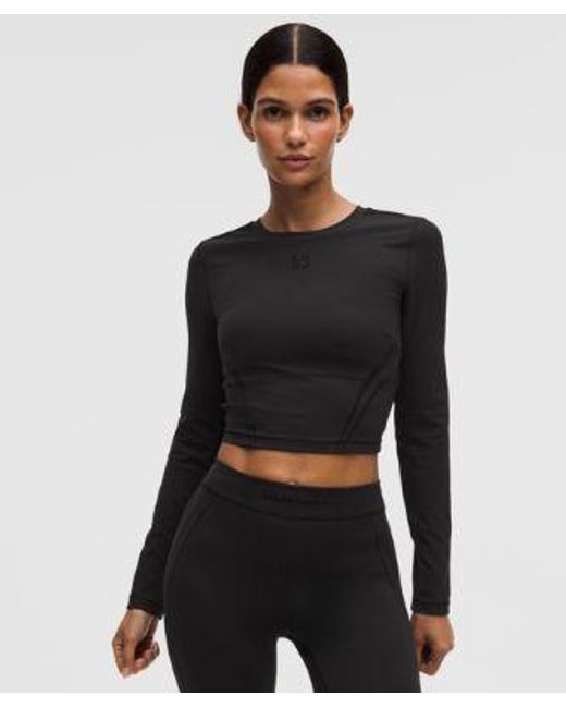 lululemon athletica Black – Wunder Train Cropped Long-Sleeve Shirt Flocked – – Size 4