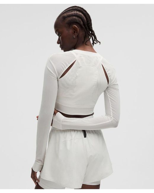 lululemon athletica White – Mesh Cropped Long-Sleeve Shirt Slnsh Collection – – Size Large