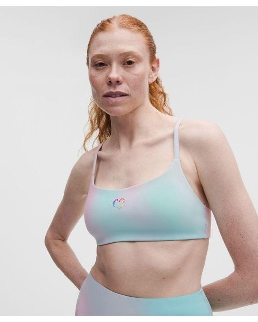 lululemon athletica Blue – Wunder Train Strappy Racer Sports Bra Light Support, A/B Cup – Color Printed – Size 14