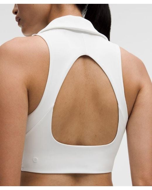 lululemon athletica White – Collared Longline Ribbed Tennis Sports Bra Medium Support, B/C Cup – – Size 14