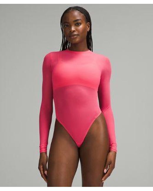 lululemon athletica Pink – 'Nulu Mesh Long-Sleeve Crewneck Bodysuit – –