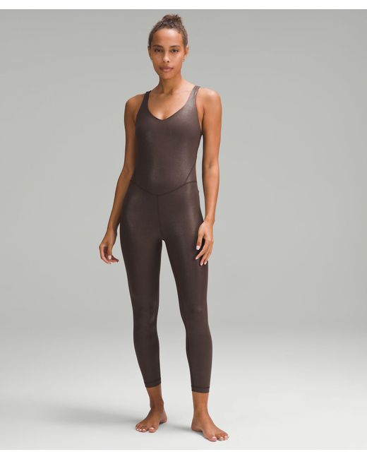 lululemon athletica Gray Align Ribbed Bodysuit Shine - 25" - Color Brown - Size 14