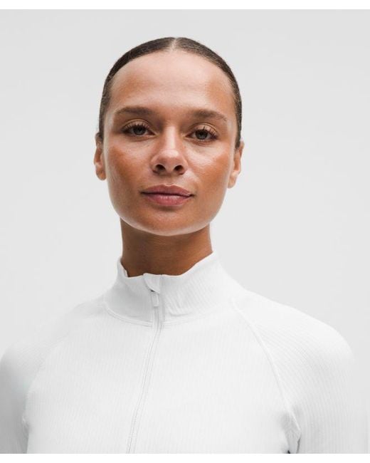 lululemon athletica White – It's Rulu Ribbed Cropped Half Zip Long-Sleeve Top – – Size Large