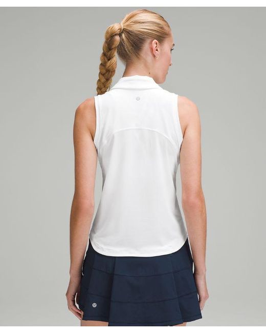 lululemon athletica White Quick Dry Sleeveless Polo Shirt Curved Hem