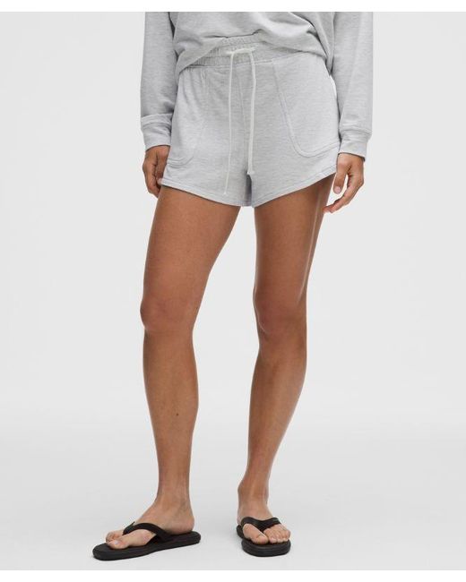 lululemon athletica Gray – Becalm Mid-Rise Wide-Waistband Shorts – 3" – Color Light/ – Size Large