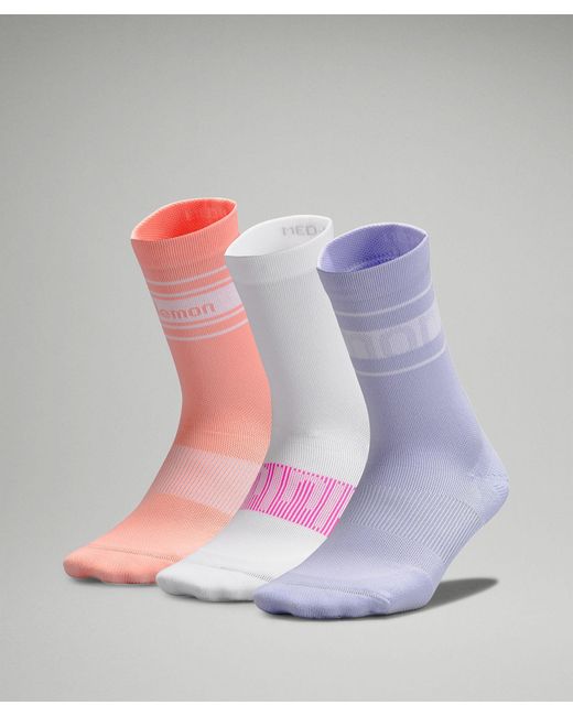 lululemon athletica Power Stride Crew Socks Stripe 3 Pack - Color Pastel/ blue/white - Size M in Purple