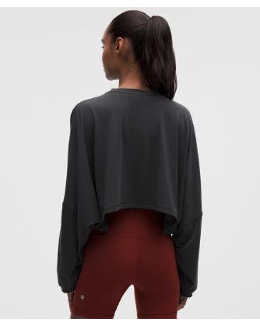 lululemon athletica Gray – Easyset Relaxed-Fit Cropped Long-Sleeve Shirt Wordmark – – Size Large