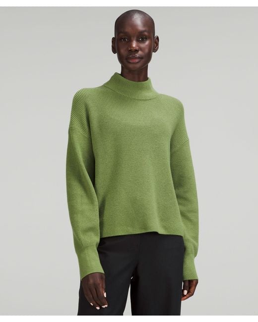 lululemon athletica Green Merino Wool-blend Ribbed Turtleneck Sweater