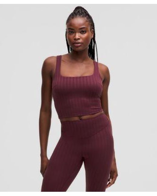 lululemon athletica Red Wunder Under Cropped Tank Top Light Support, C/D Cup Tonal Stripe