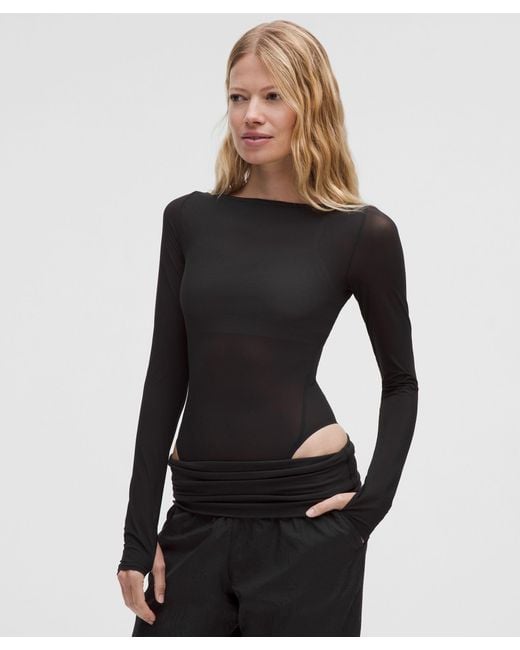 lululemon athletica Black Wundermost Ultra-Soft Nulu Mesh Boatneck Long-Sleeve Bodysuit