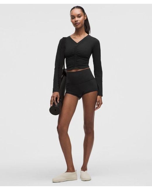 lululemon athletica Black – All It Takes Centre-Ruched V-Neck Long-Sleeve Shirt – – Size 14