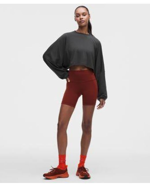 lululemon athletica Gray – Easyset Relaxed-Fit Cropped Long-Sleeve Shirt Wordmark – – Size Large