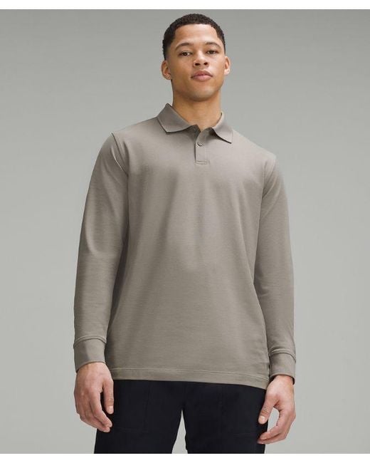 lululemon athletica Gray – 'Classic-Fit Pique Long-Sleeve Polo Shirt – – for men