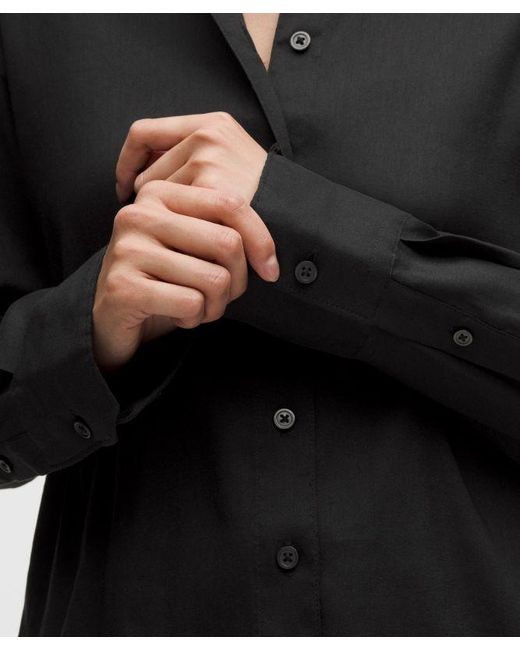 lululemon athletica Black – Lululinen Relaxed-Fit Long-Sleeve Button Up – – Size Large