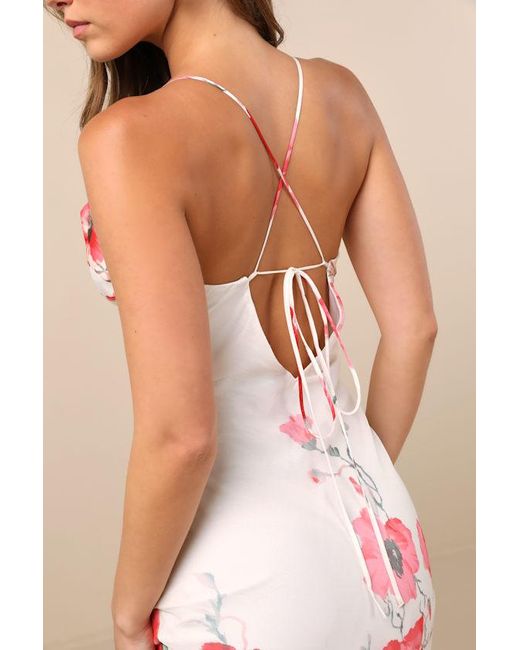 Lulus Pink Dansy Light Floral Cowl Neck Tie-Back Maxi Dress