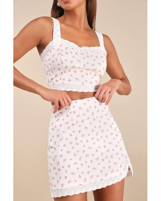 Lulus Natural Emanita Ditsy Floral Two-Piece Bodycon Mini Dress