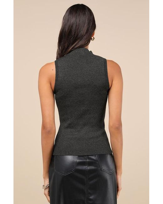 Lulus Black Seasonal Sophistication Ribbed Mock Neck Sweater Tank Top