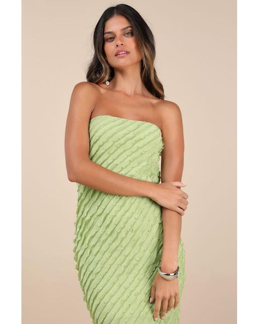Lulus Green Faelyn Light Strapless Ruffled Midi Dress