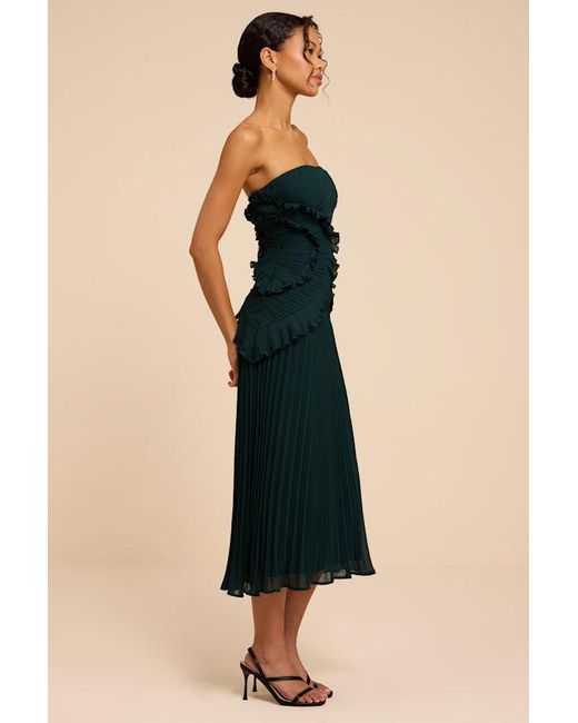Lulus Blue Brylee Emerald Pleated Ruffled Midi Dress