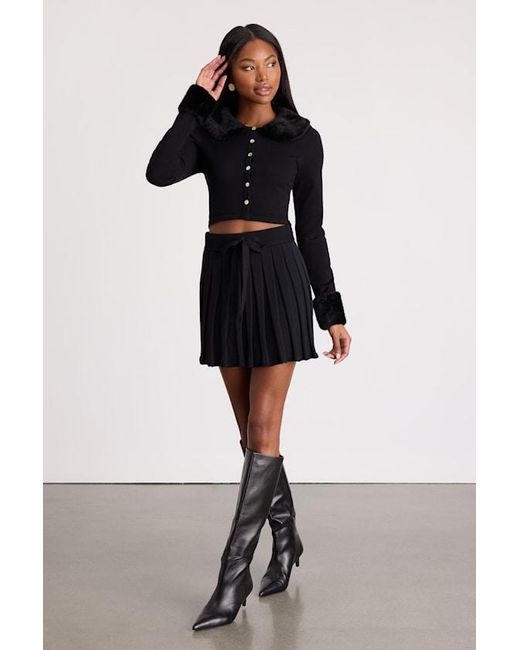 Lulus Black Layden Faux Fur Collared Cardigan