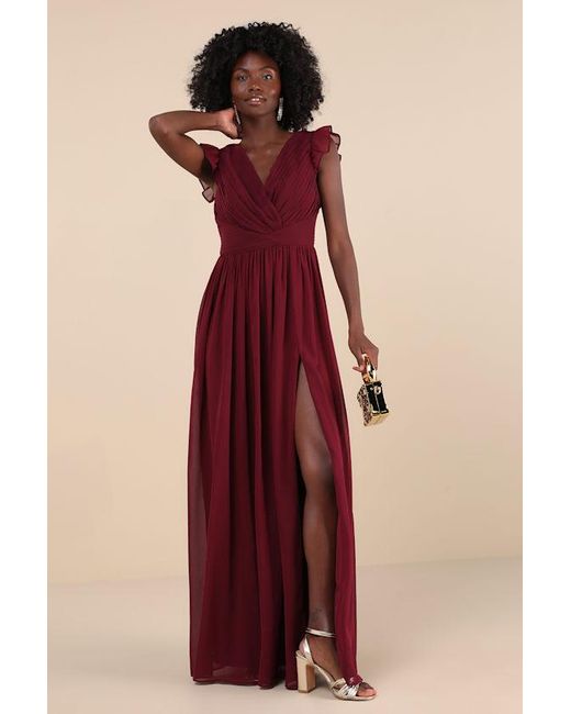 Lulus Red Gorgeous Goal Pleated Backless Surplice Maxi Dress