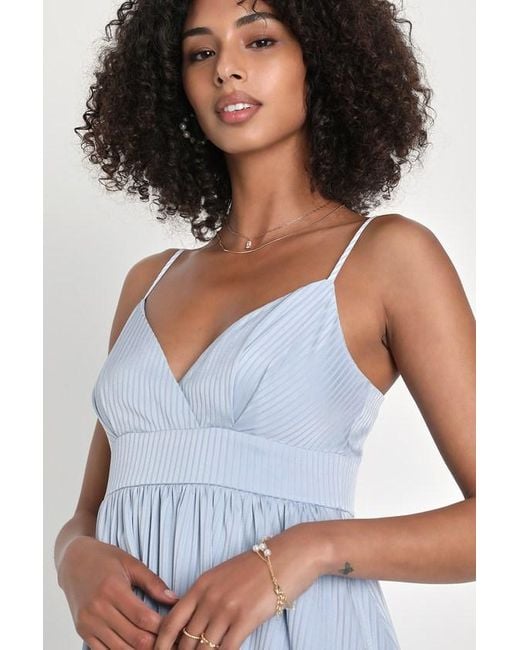 Lulus Blue Beaming With Bliss Light Striped Faux-Wrap Midi Dress