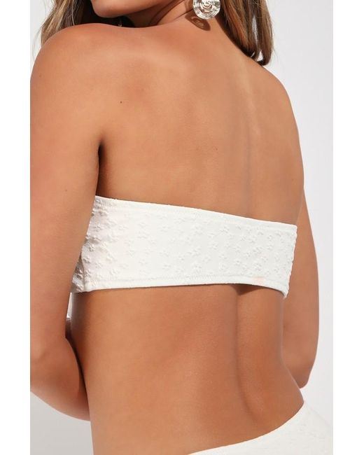 Lulus White Seaside Bliss Jacquard Tie-Front Bandeau Bikini Top