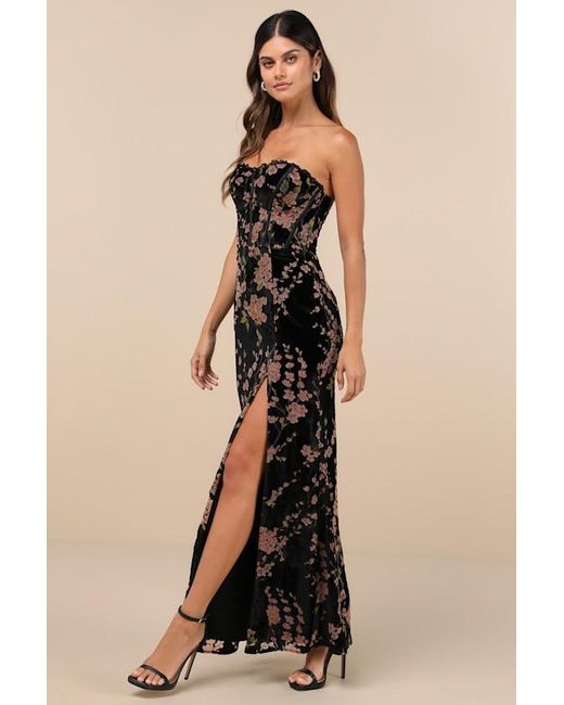 Lulus Natural Luxurious Allure Burnout Velvet Strapless Maxi Dress