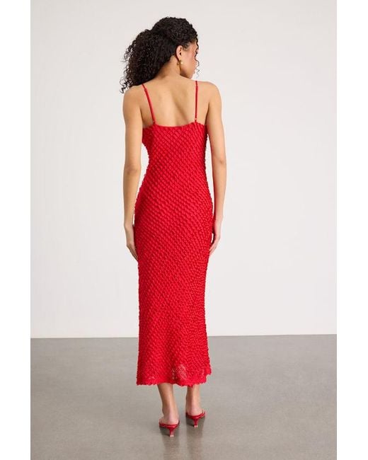 Lulus Red Noria Ruffled Lace Slip Midi Dress
