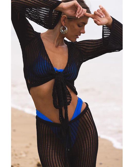 Lulus Black Codhi Sheer Crochet Two-Piece Swim Cover-Up