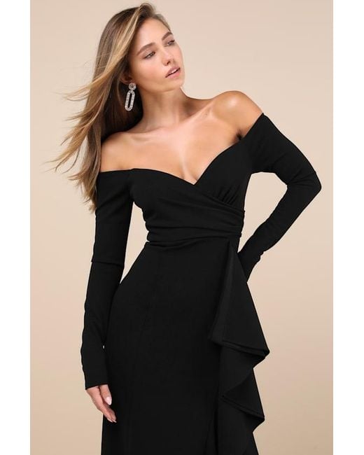 Lulus Black Notorious Perfection Off-The-Shoulder Ruffled Maxi Dress