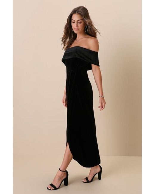 Lulus Natural I'M Enchanted Velvet Off-The-Shoulder Maxi Dress