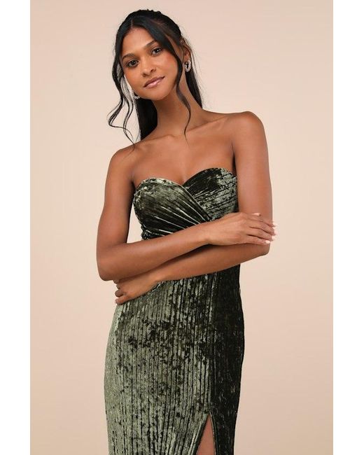Lulus Natural Classy Sensation Velvet Pleated Strapless Maxi Dress