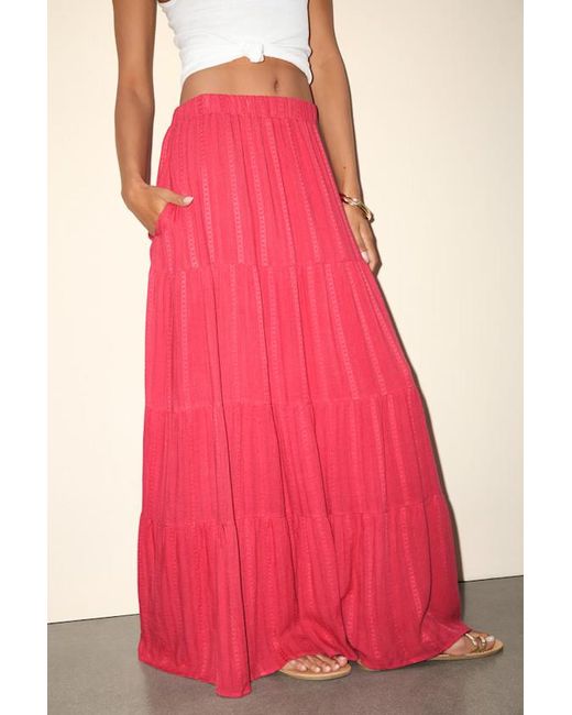 Lulus Pink Sunset By The Sea Embroidered Tiered Maxi Skirt