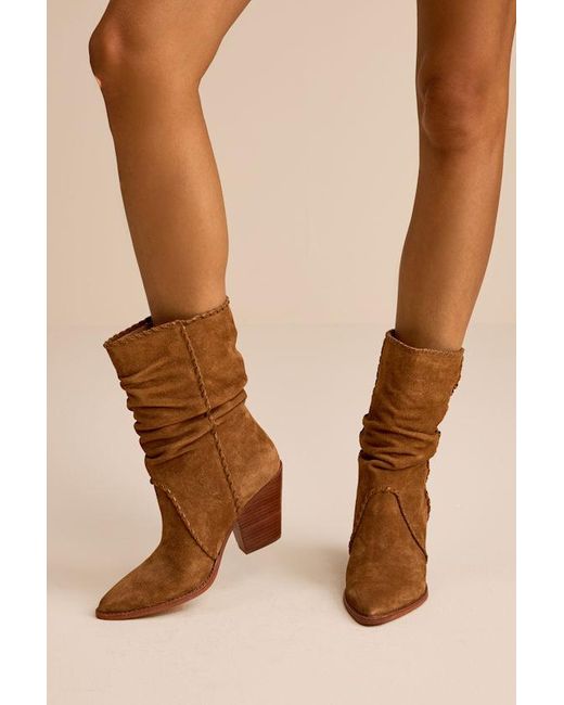 Dolce Vita Brown Julith Suede Stitched Slouchy Mid-Calf Boots