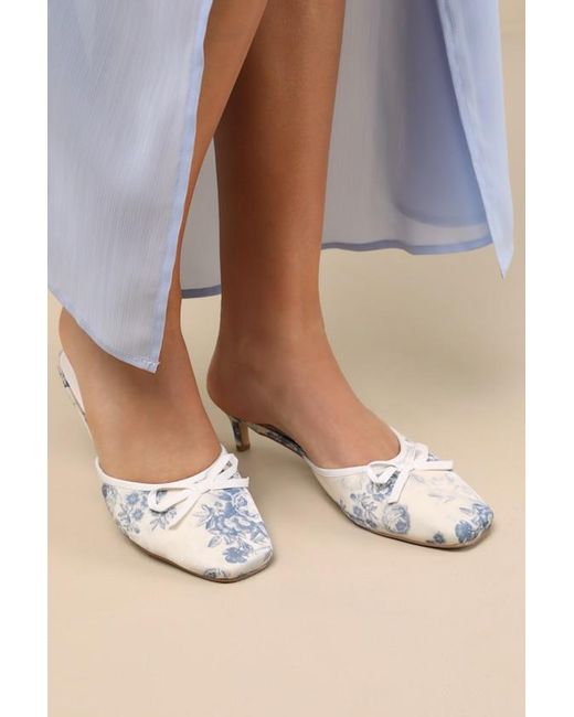 Lulus Blue Cherrey Baby Floral Kitten Heel Mule Pumps