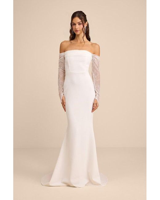 Lulus Natural Anabella Off-The-Shoulder Mermaid Maxi Dress