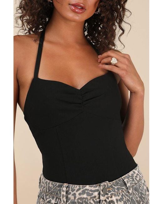 Lulus Black Amberlyn Halter Neck Bodysuit