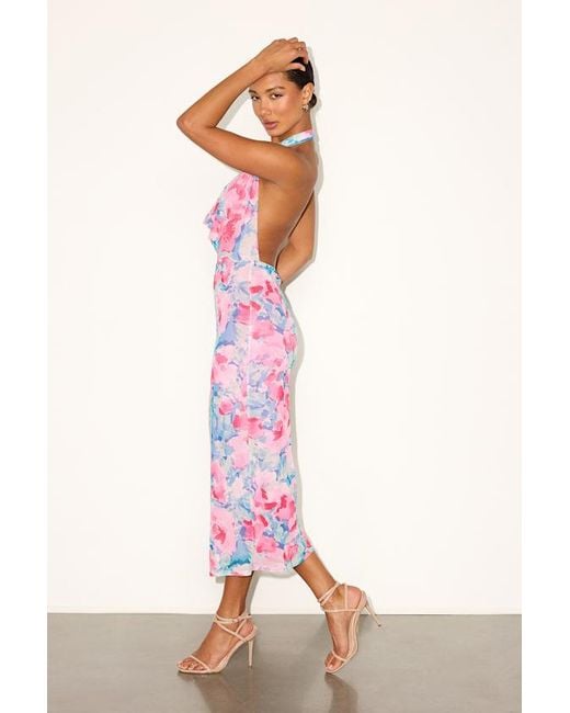 Lulus Pink Venus And Floral Mesh Backless Midi Dress