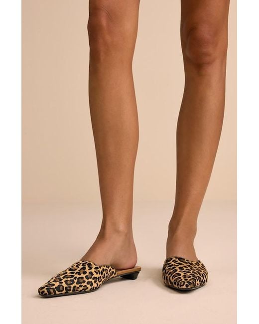 Seychelles Natural Mocktail Leopard Calf Hair Leather Kitten Heel Mules