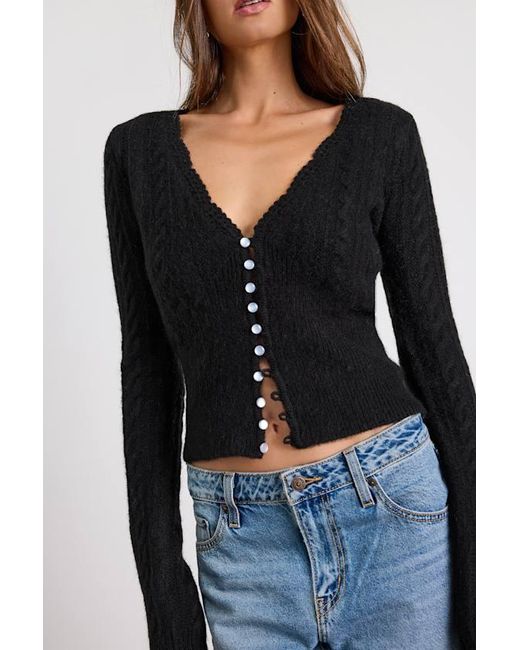Lulus Black Callisto Cable Knit Button-Front Cardigan